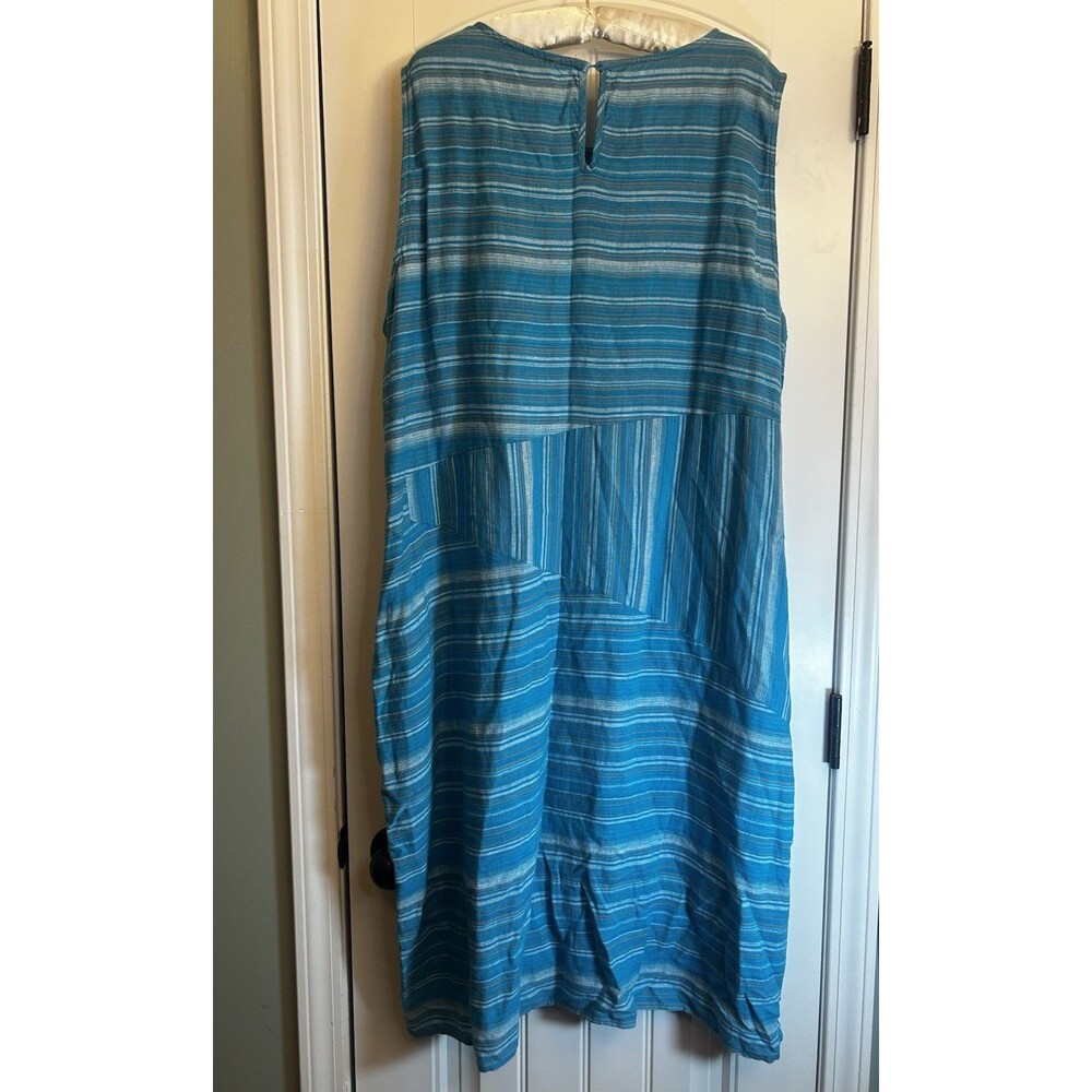 For Cynthia 3X Blue Striped Linen Blend Sleeveless Pocket Shift Dress Plus NWT - Picture 9 of 15